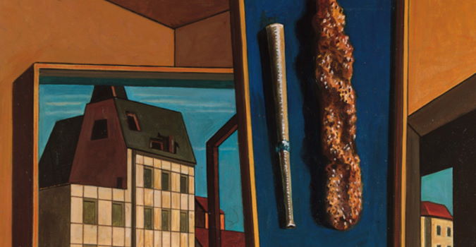 Giorgio de Chirico - particolare di: Interno metafisico con biscotti