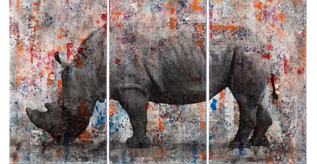 Manuel Felisi, Rinoceronte, 2020, tecnica mista su tavola