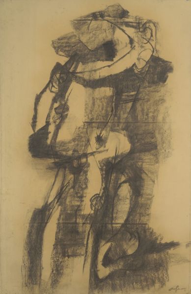 Studio per Figura I, Carboncino, Carta Intelata, cm 150X100, Collezione Privata, 1953