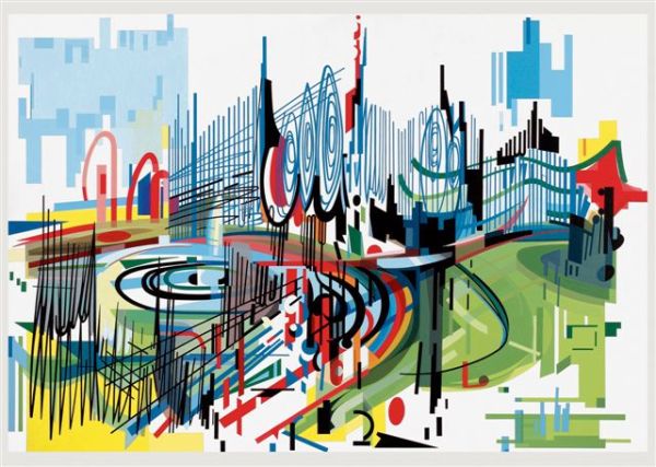 Nadir Afonso, A Cidade dos Príncipes, 1999,  Acrílico sobre tela, cm 96 x 135