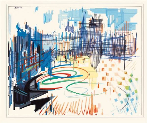 Nadir Afonso, Seattle, 2004, Guache sobre papel, cm 27,5 x 34
