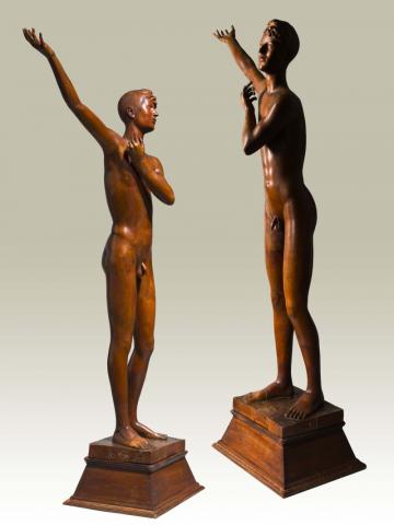 Pericle Fazzini, 1937-1938, Giovane che declama, legno di noce, 158x87x29,5 cm, Collezione eredi Fazzini, ph. ©Massimo Napoli.