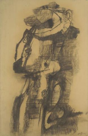 Studio per Figura I, Carboncino, Carta Intelata, cm 150X100, Collezione Privata, 1953