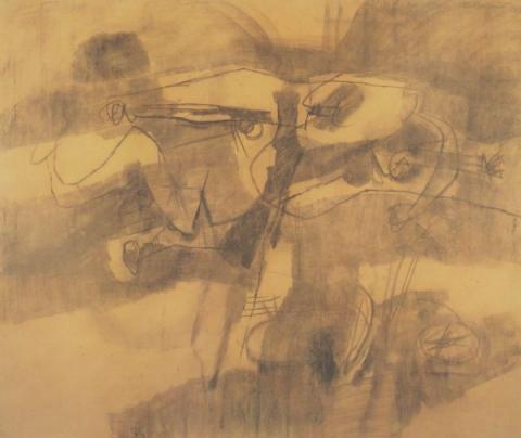 Studio per La Caccia Subacquea, Carboncino, Carta Intelata, cm 145,5x174,5. Fondazione Archivio Afro, 1955