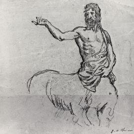 Giorgio De Chirico. Centauro, 1928-29, matita su carta, 24,6x25,1 cm. (Collezione privata, Roma) Tavolozza firmata de Chirico