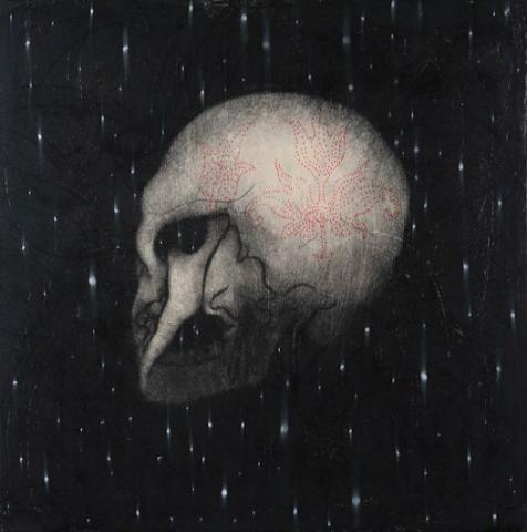 Omar Galliani, Notturno, 2007, matita nera, pastelli su tavola più inchiostro, cm. 50 x 50