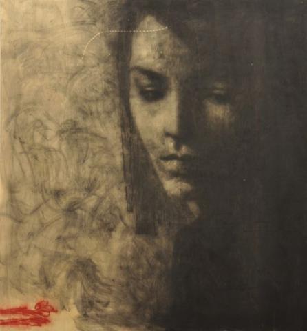 Omar Galliani, Nuovi Fiori, matita su tavola + pastello, 200x200 cm